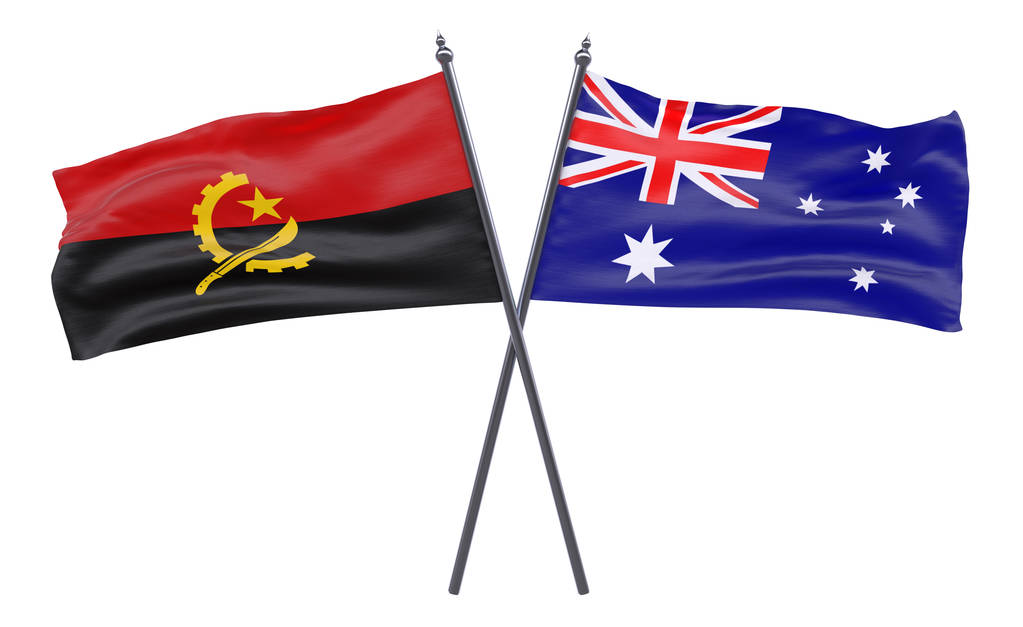 angola and australia, two crossed flags isolated on white background - Photo, Image