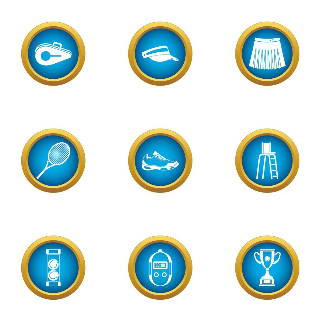 Conjunto de ícones de escopo de tênis, estilo plano
 - Vetor, Imagem