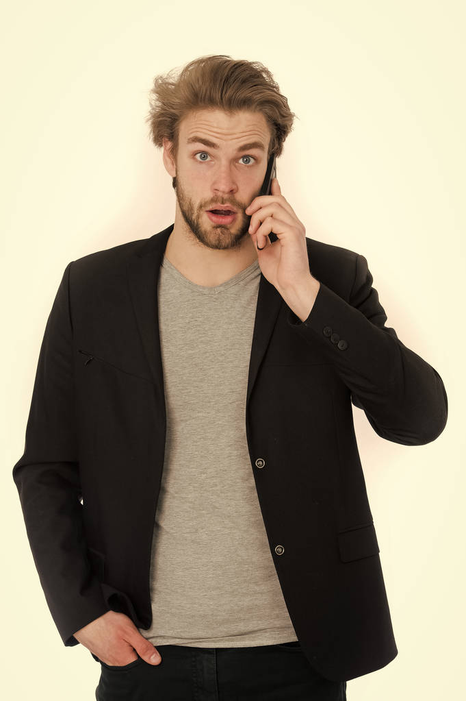 young bearded man with formal jacket using mobile phone device - Photo, Image