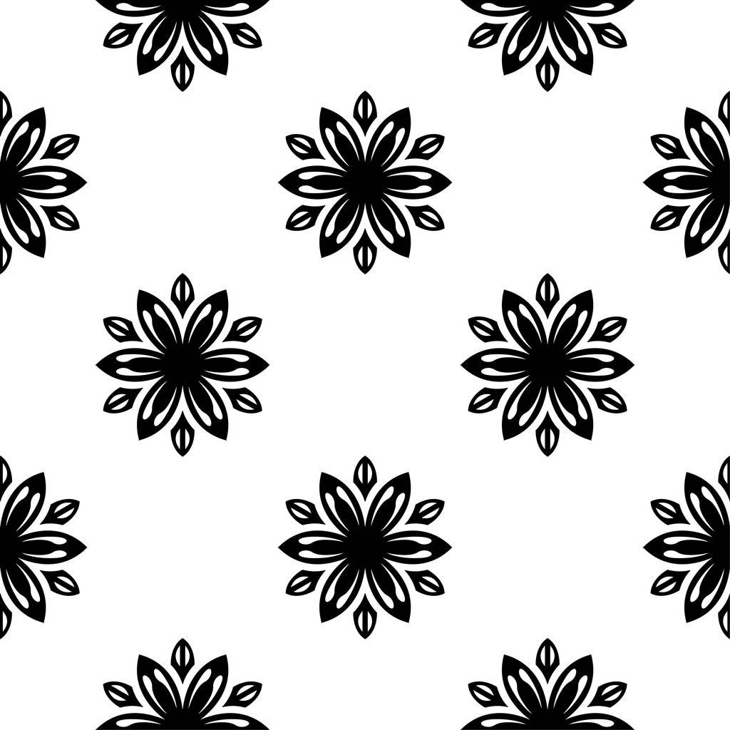Adorno floral negro sobre fondo blanco. Patrón sin costuras para textiles y fondos de pantalla
 - Vector, imagen