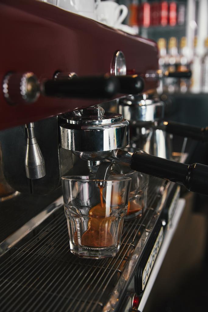 close-up view of coffee machine preparing espresso  - Photo, Image