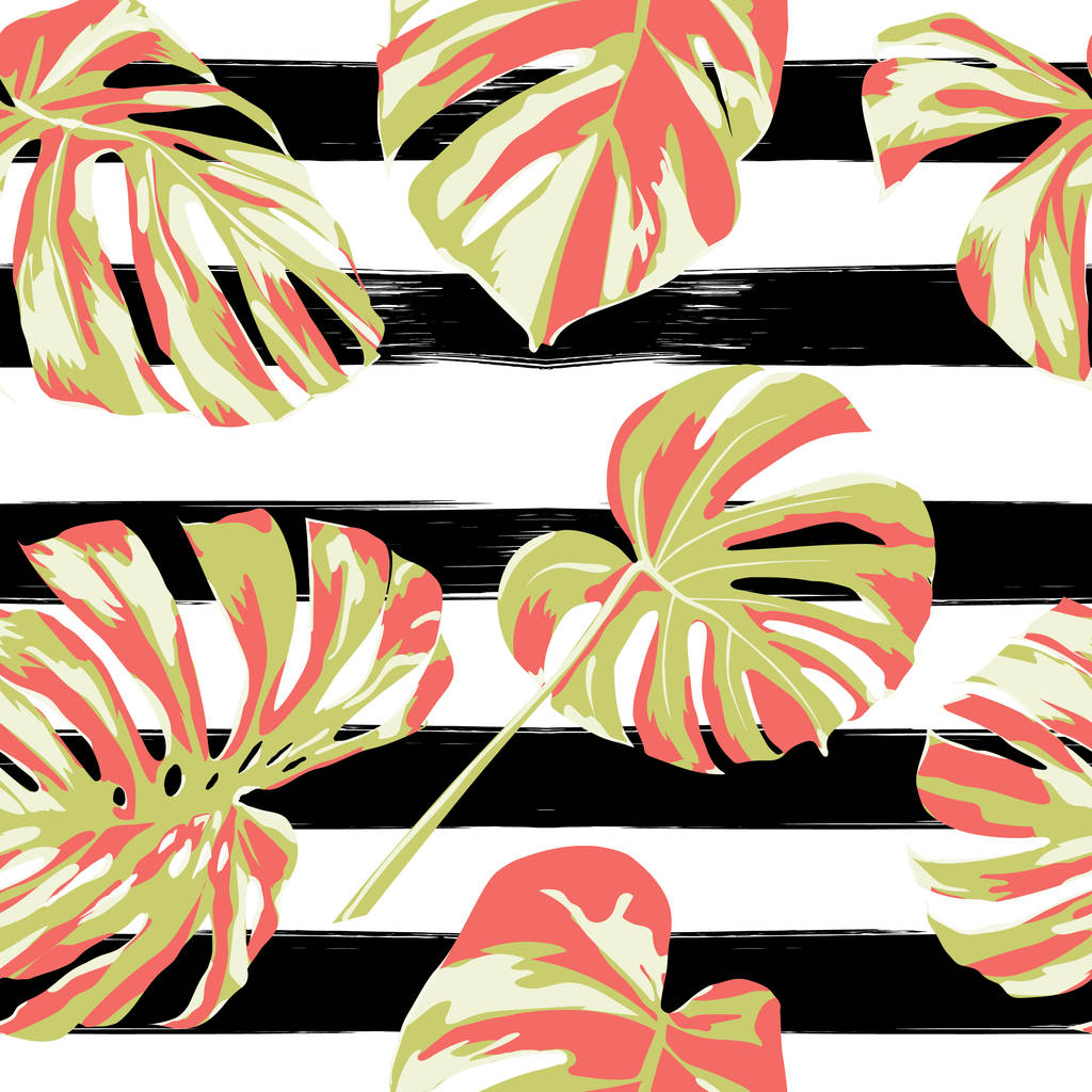 Tropischer Druck. Dschungel nahtlose Muster. Vektor-tropisches Sommermotiv mit hawaiianischen Blumen.  - Vektor, Bild