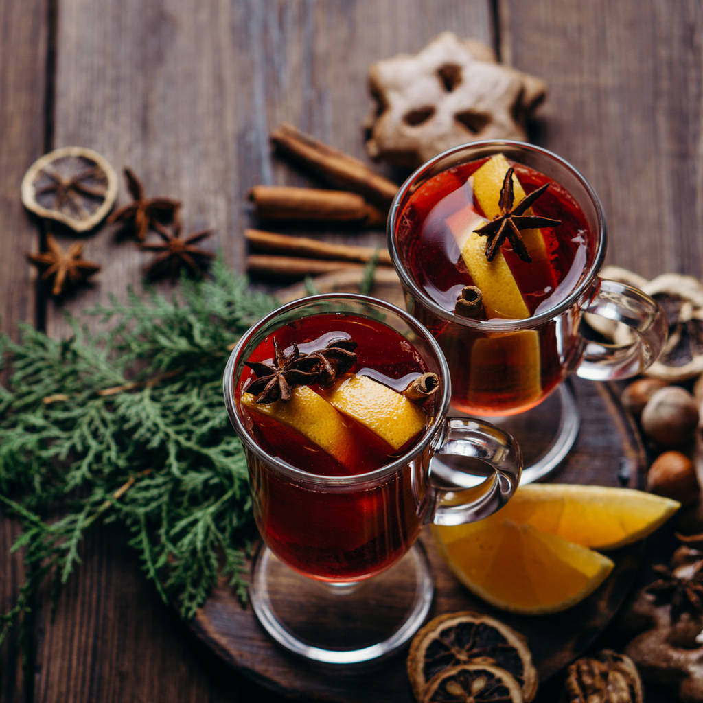Christmas composition with mulled wine and sweets - Photo, Image