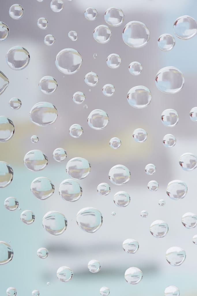 vista de cerca de hermosas gotas de agua transparentes sobre fondo abstracto borroso
 - Foto, Imagen