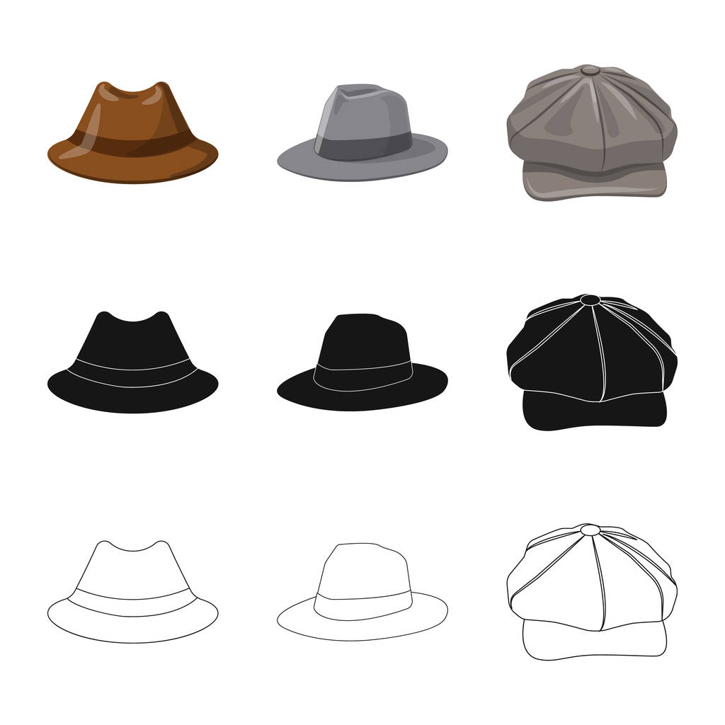 Objeto aislado de casco e icono de la tapa. Colección de sombreros y accesorios stock vector ilustración
. - Vector, imagen