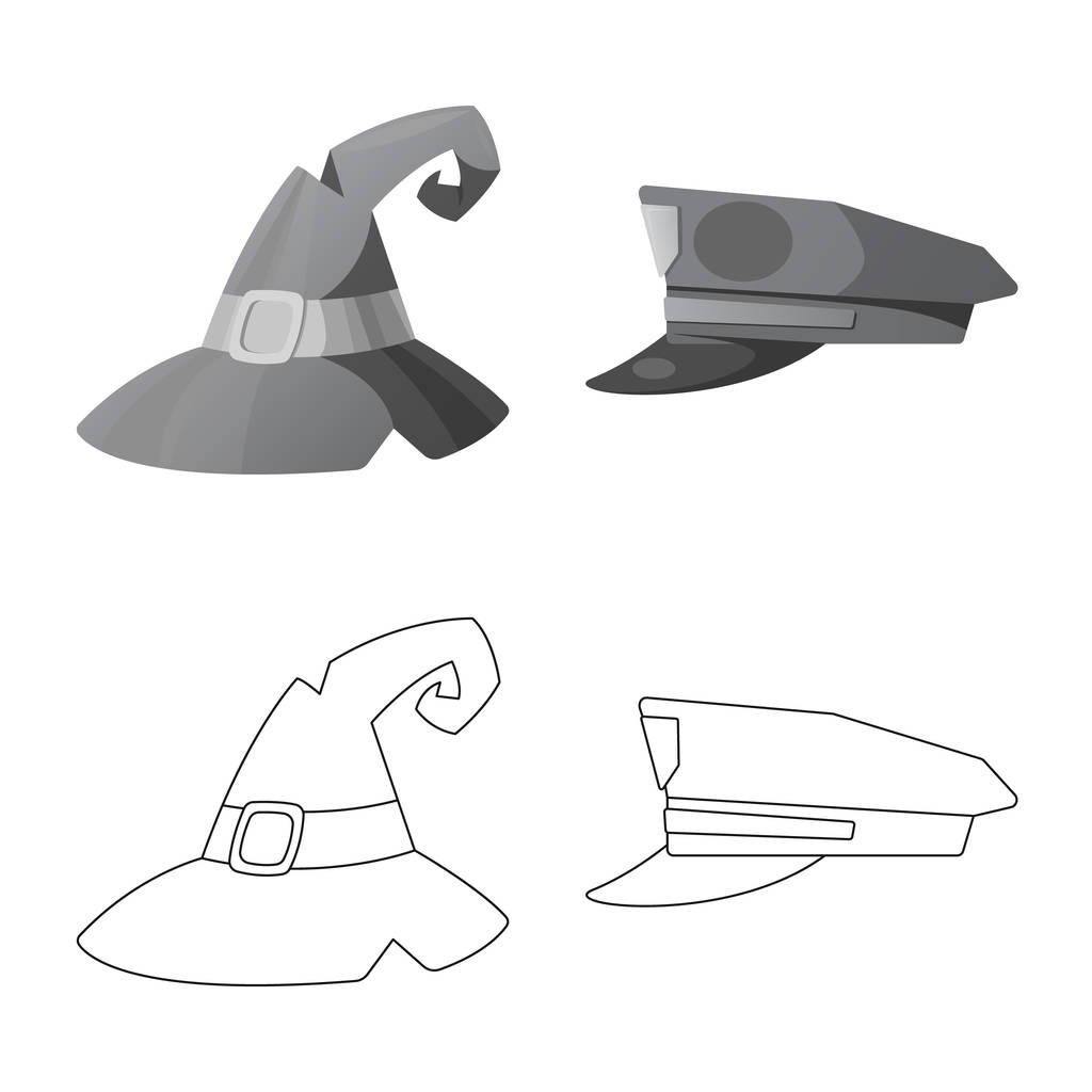 Objeto aislado de casco e icono de la tapa. Conjunto de sombreros y accesorios stock vector ilustración
. - Vector, Imagen