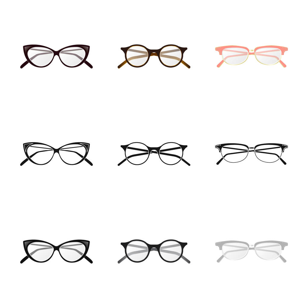 Векторний дизайн окулярів і символів рамки. Колекція окулярів та аксесуарів Векторна іконка для складів
. - Вектор, зображення