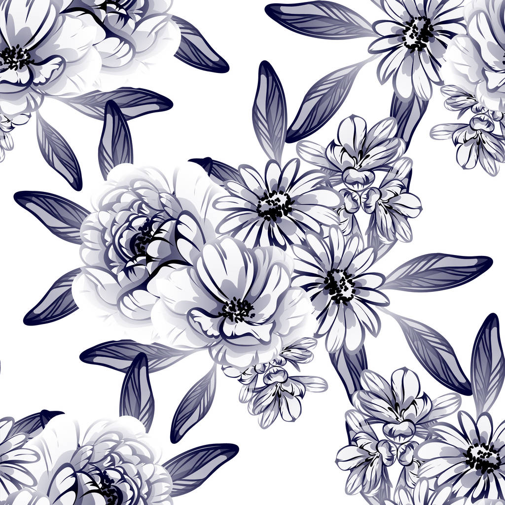 Απρόσκοπτη vintage στυλ σκούρο μπλε λουλούδι μοτίβο. Floral στοιχεία. - Διάνυσμα, εικόνα