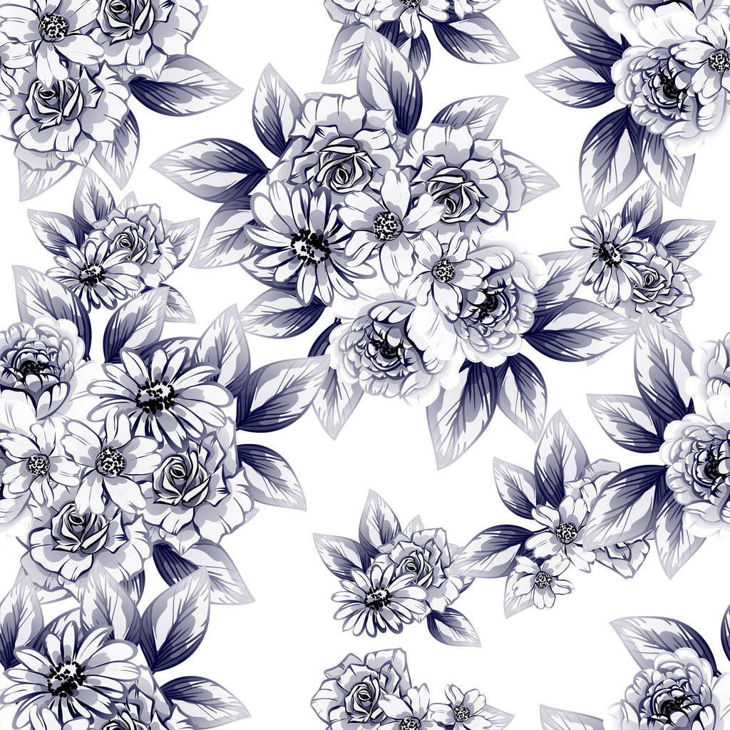 Stile vintage senza soluzione di continuità modello di fiore blu scuro. Elementi floreali
. - Vettoriali, immagini