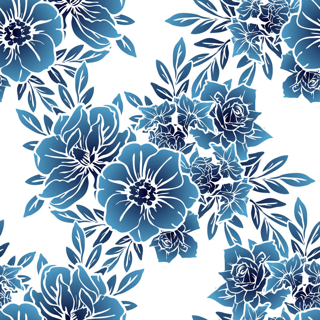 Stile vintage senza soluzione di continuità modello di fiore blu scuro. Elementi floreali
. - Vettoriali, immagini
