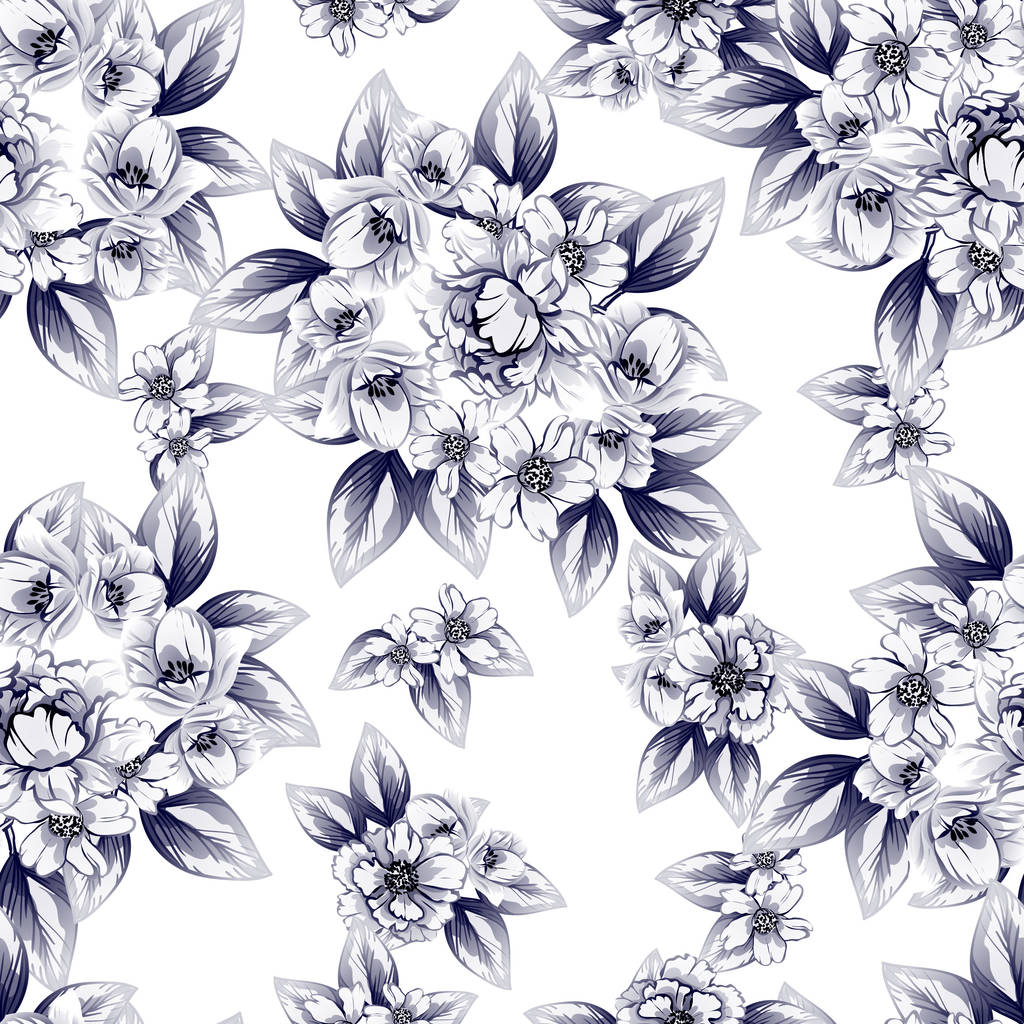 Απρόσκοπτη vintage στυλ σκούρο μπλε λουλούδι μοτίβο. Floral στοιχεία. - Διάνυσμα, εικόνα