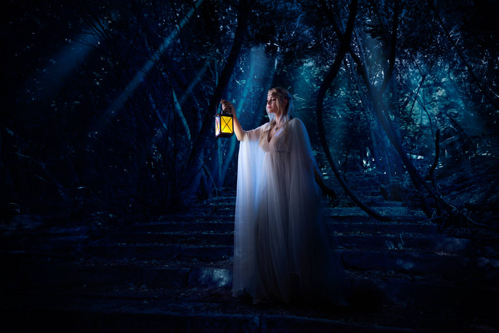 Genç elf kızı gece orman versiyonu - Fotoğraf, Görsel