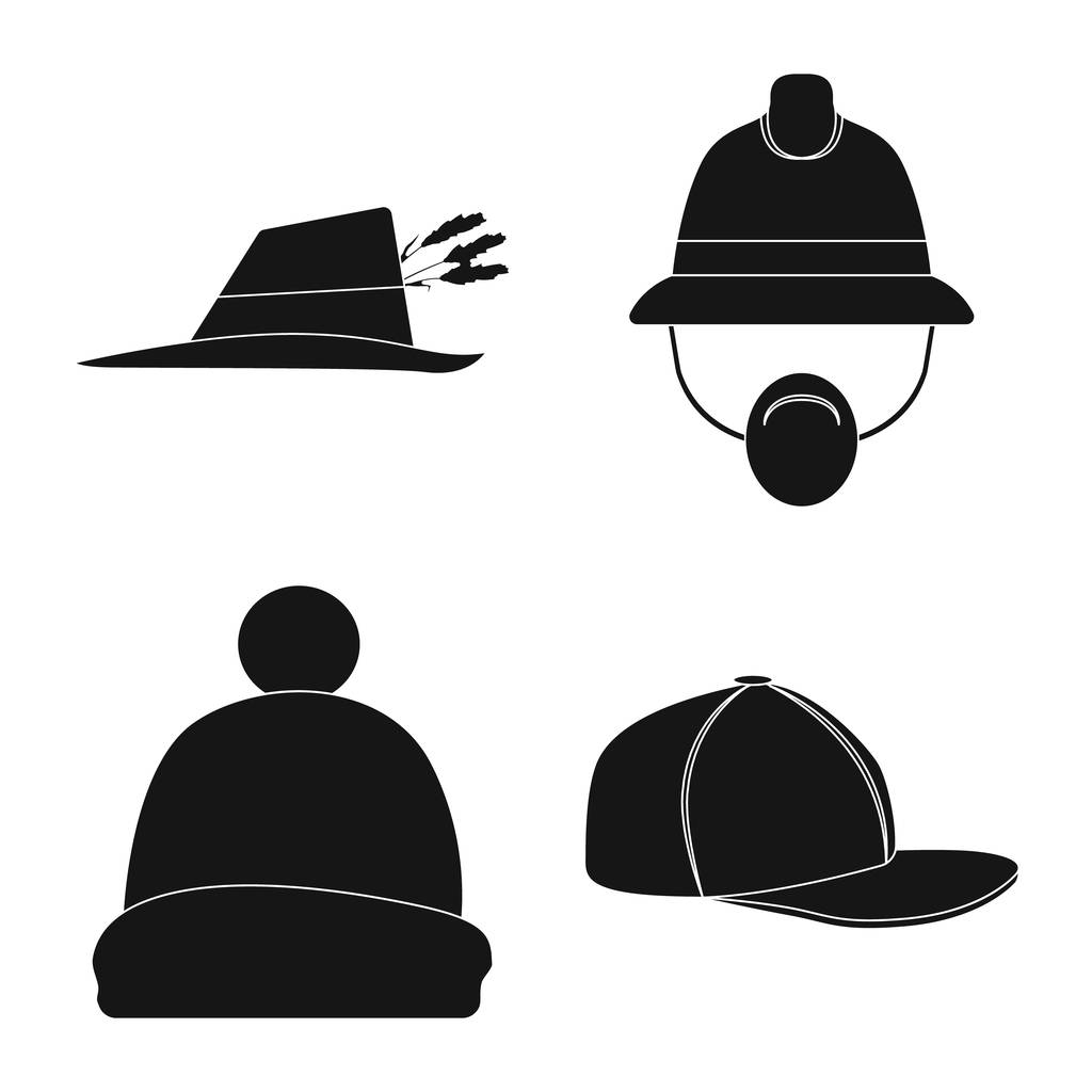 Ilustración vectorial del casco y el símbolo de la tapa. Colección de sombreros y el icono del vector de la cabeza para la acción
. - Vector, Imagen