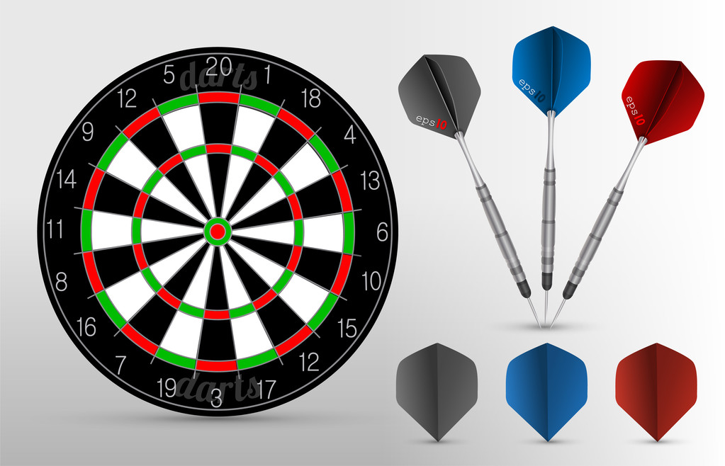 Dartboard with three darts on the white background. Vector - Vector, Image