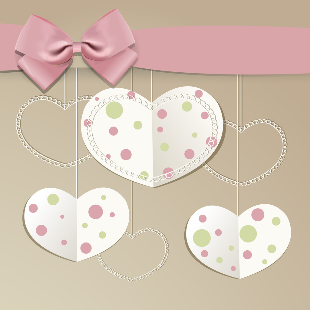 Vector background with hearts and bow. - Vector, Image