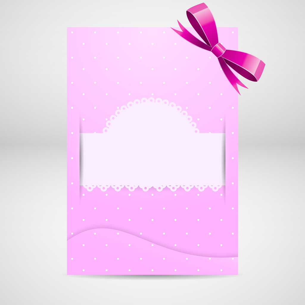 Pink greeting card with bow. - Vector, Image