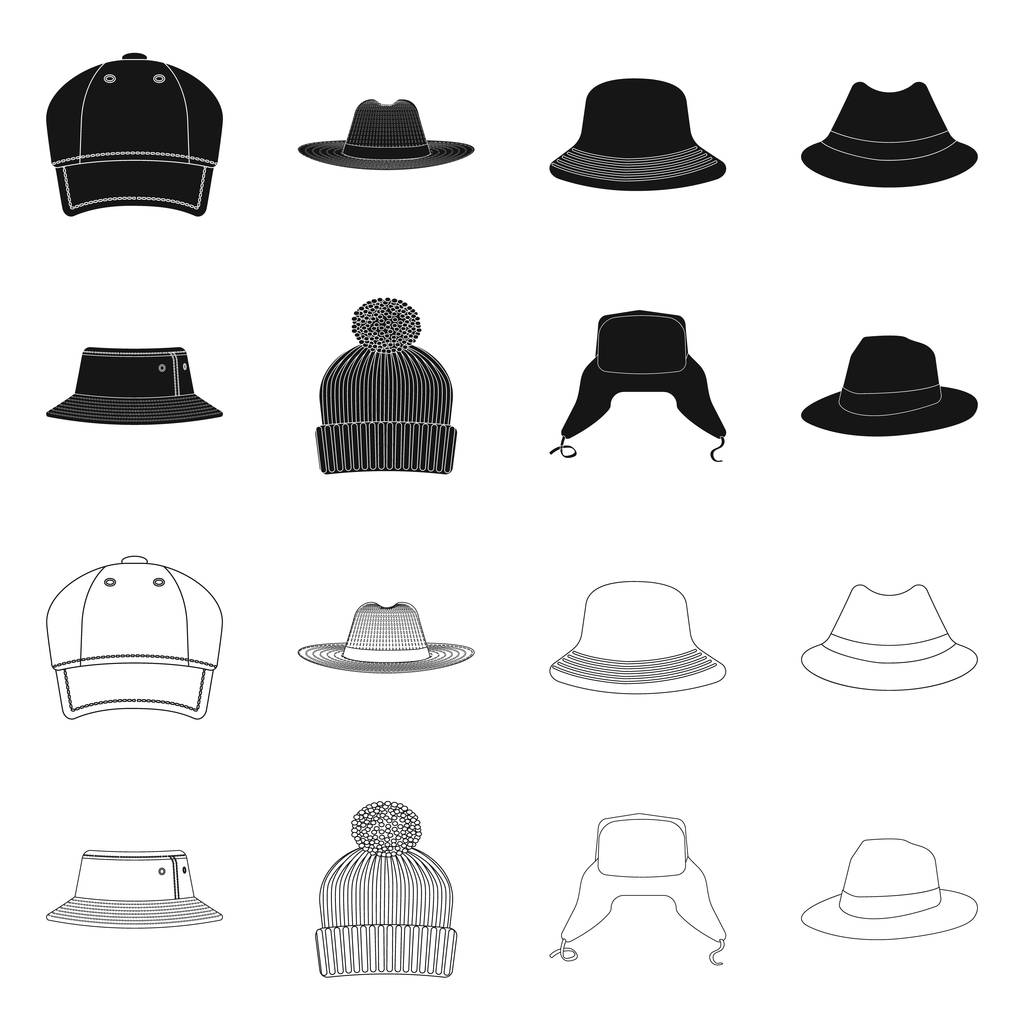 Ilustração vetorial de chapéus e logótipo de boné. Conjunto de headgear e ícone de vetor acessório para estoque
. - Vetor, Imagem
