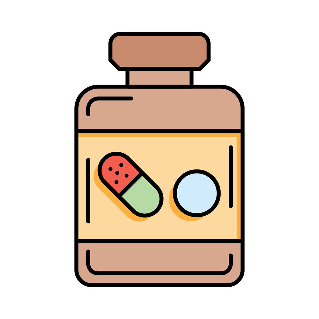 薬瓶フラット アイコン白背景, ベクトル, イラストに分離 - ベクター画像