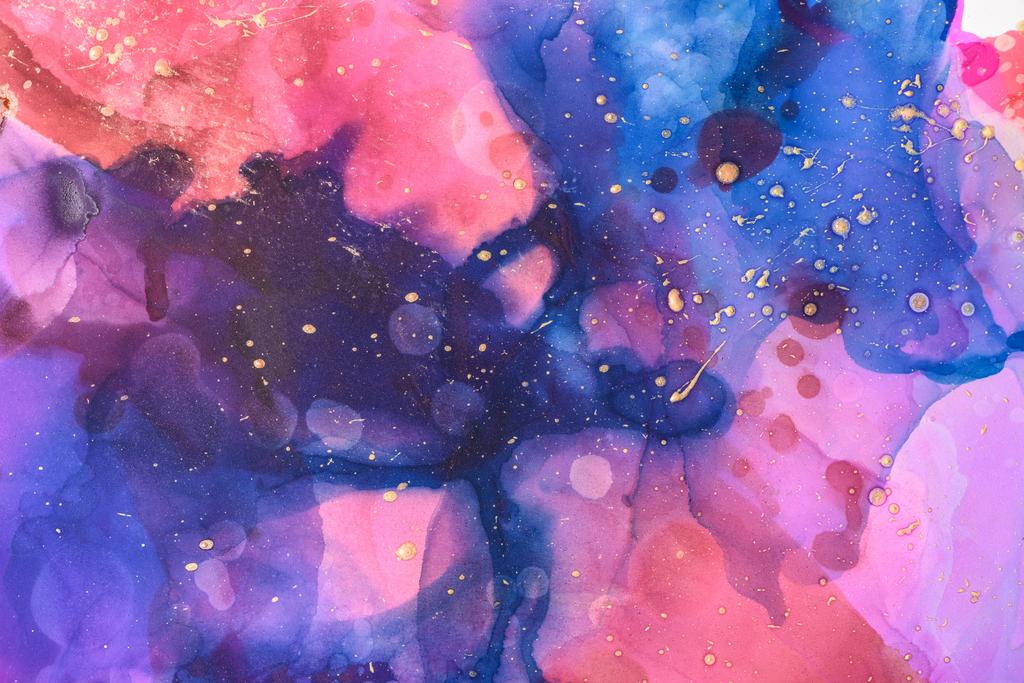 abstract blue, red and violet splashes of alcohol inks - Photo, Image