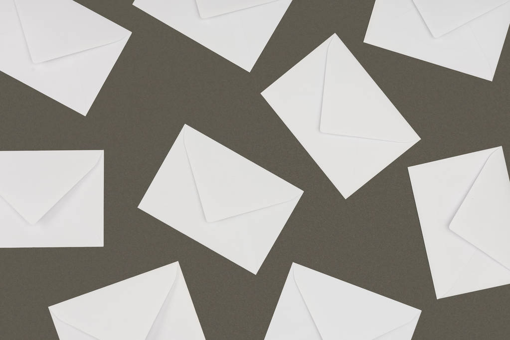 top view of closed white envelopes isolated on grey background  - Photo, Image