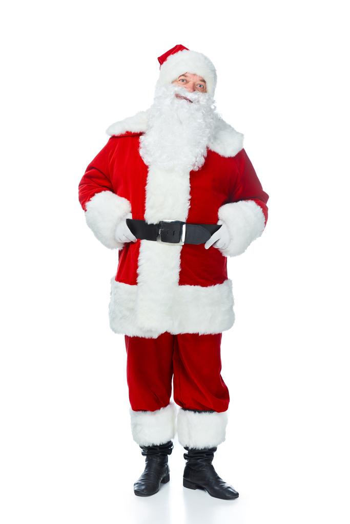 бородатый Санта Клаус позирует в красном костюме изолирован на белом
 - Фото, изображение