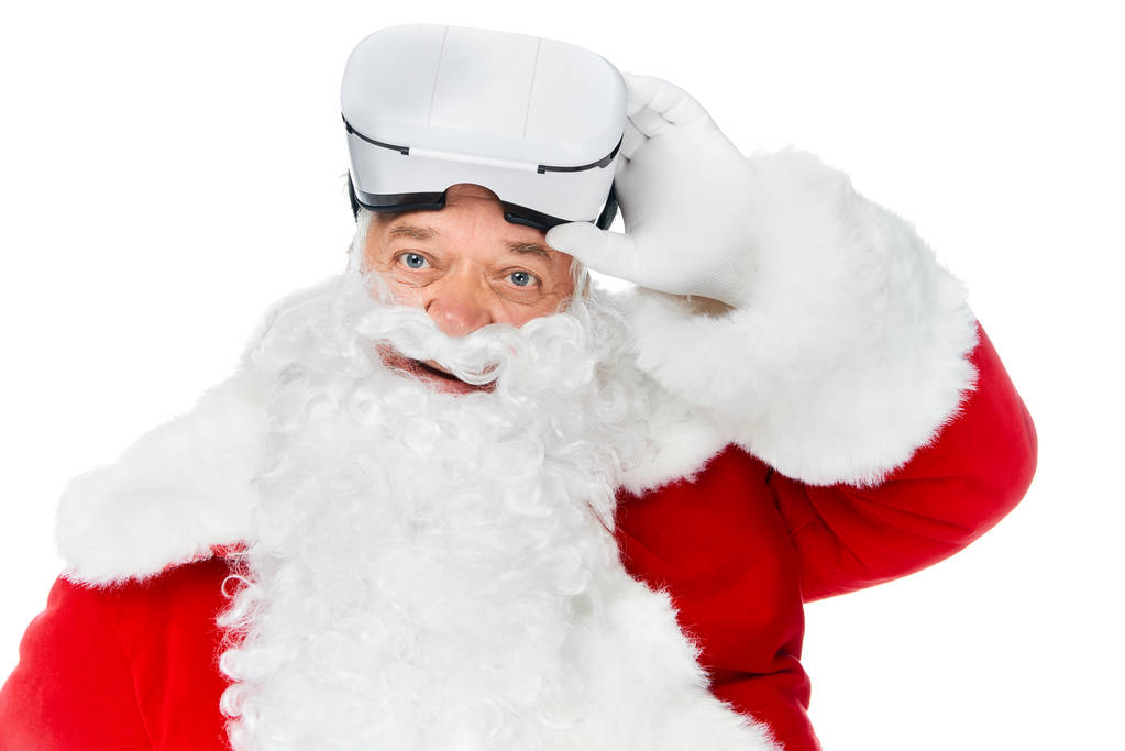 heureux barbu santa claus avec vr casque isolé sur blanc
 - Photo, image