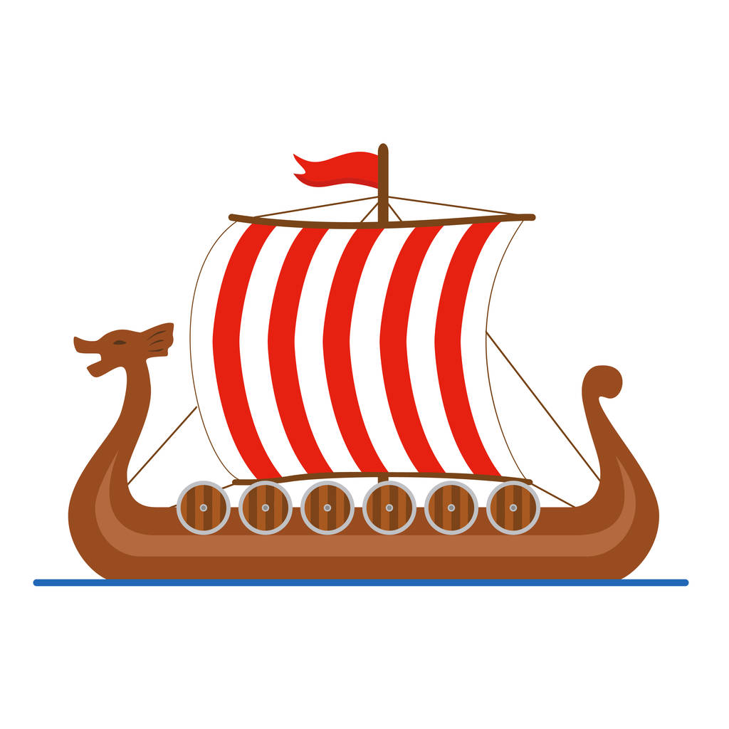 Viking ship drakkar logo. Colored isolated on white background. Vector illustration - Vector, Image