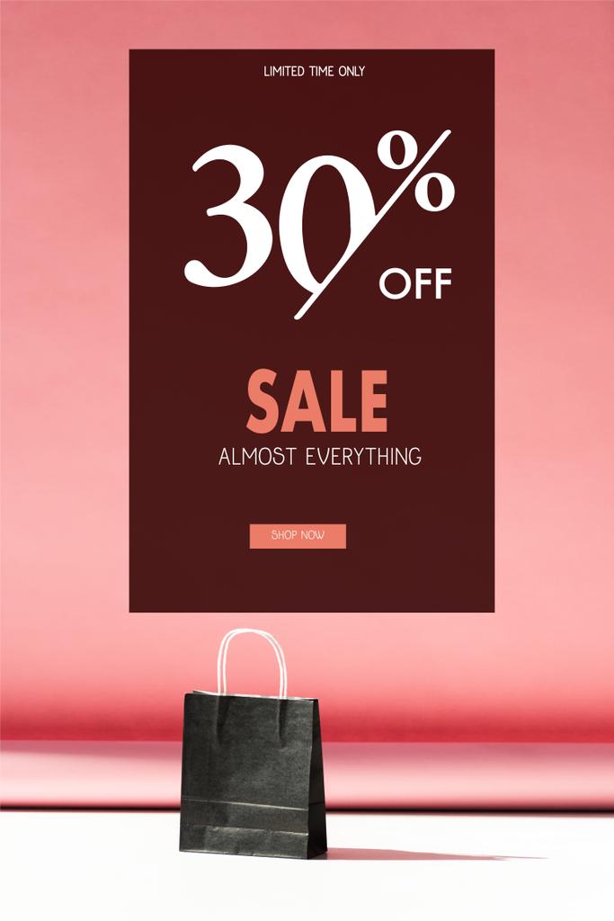 one black shopping bag on pink with copy space, sale banner concept - Photo, Image