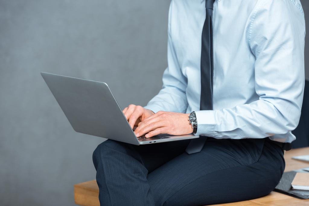 Oříznout obrázek podnikatel sedí na stole a pracovat na notebooku v moderní kanceláři  - Fotografie, Obrázek