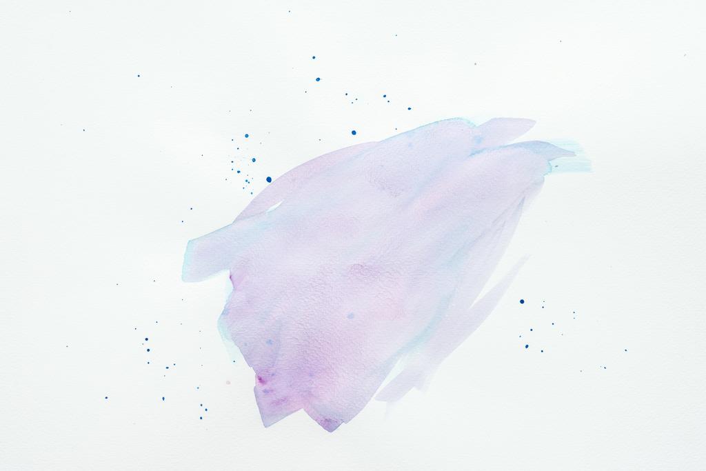 abstract violet and blue watercolor stroke with spots on white paper - Photo, Image