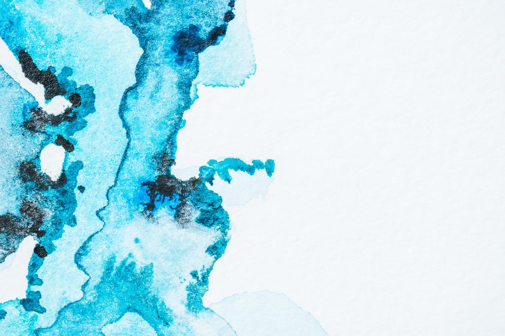 abstracto brillante turquesa acuarela pintura manchas sobre papel
 - Foto, Imagen