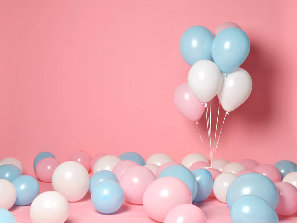 Hélium nafukovací latexová panel světle modré balónky růžové bílé pozadí pro ozdoby na svatební oslava narozenin korporativní  - Fotografie, Obrázek