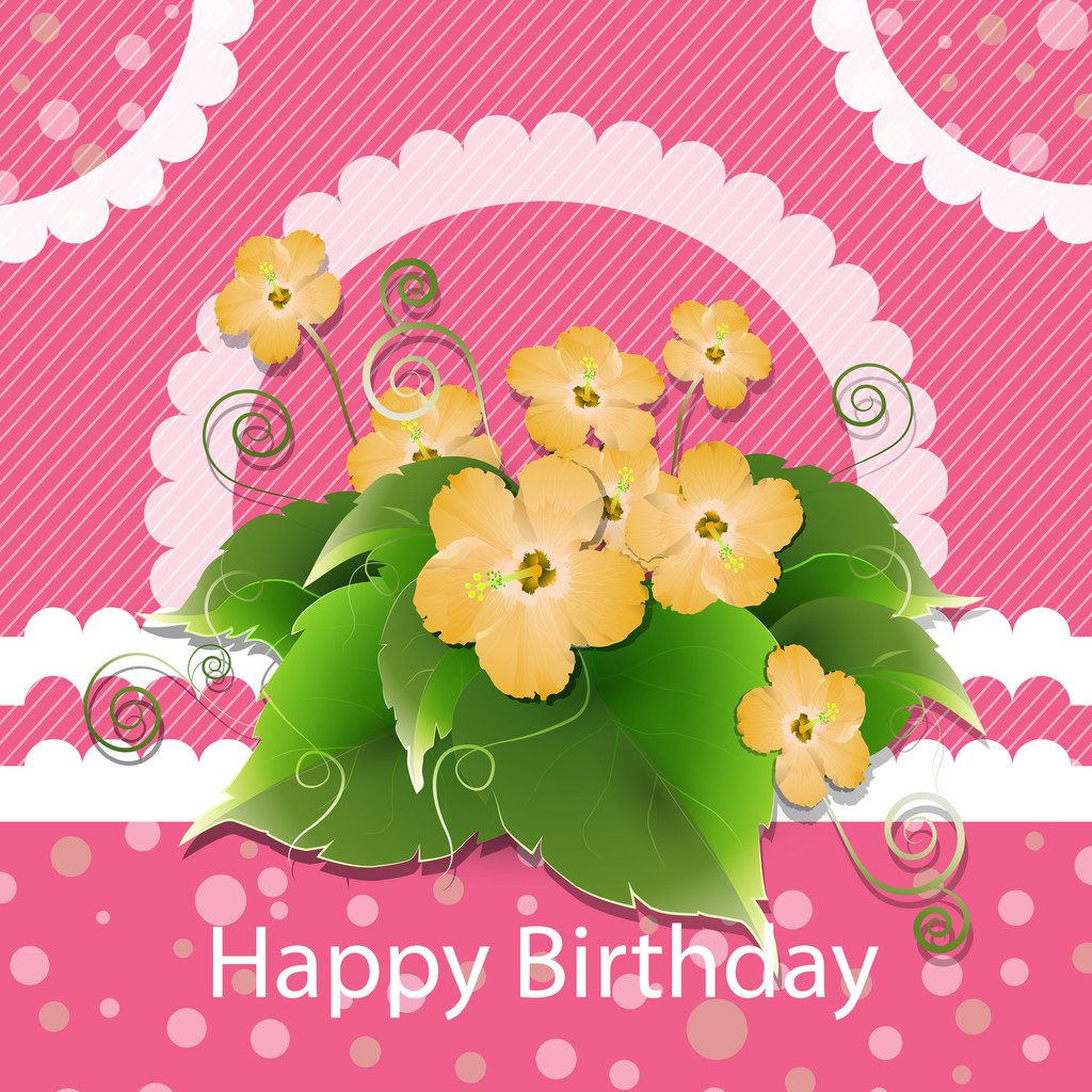 χαριτωμένο χαρούμενα γενέθλια κάρτα με το λουλούδι. εικονογράφηση φορέας - Διάνυσμα, εικόνα