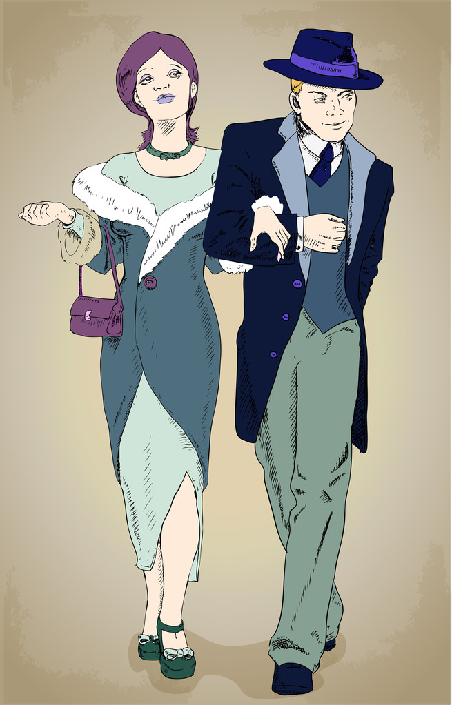 Couples - Retro-Style Illustration. Vector - Vector, Image