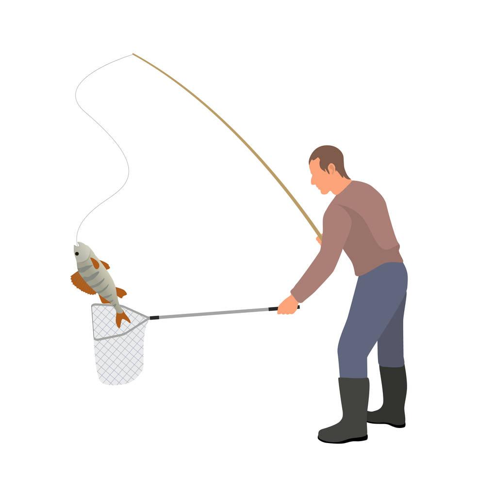 Rybak z podbieraka i ilustracja Catch - Wektor, obraz