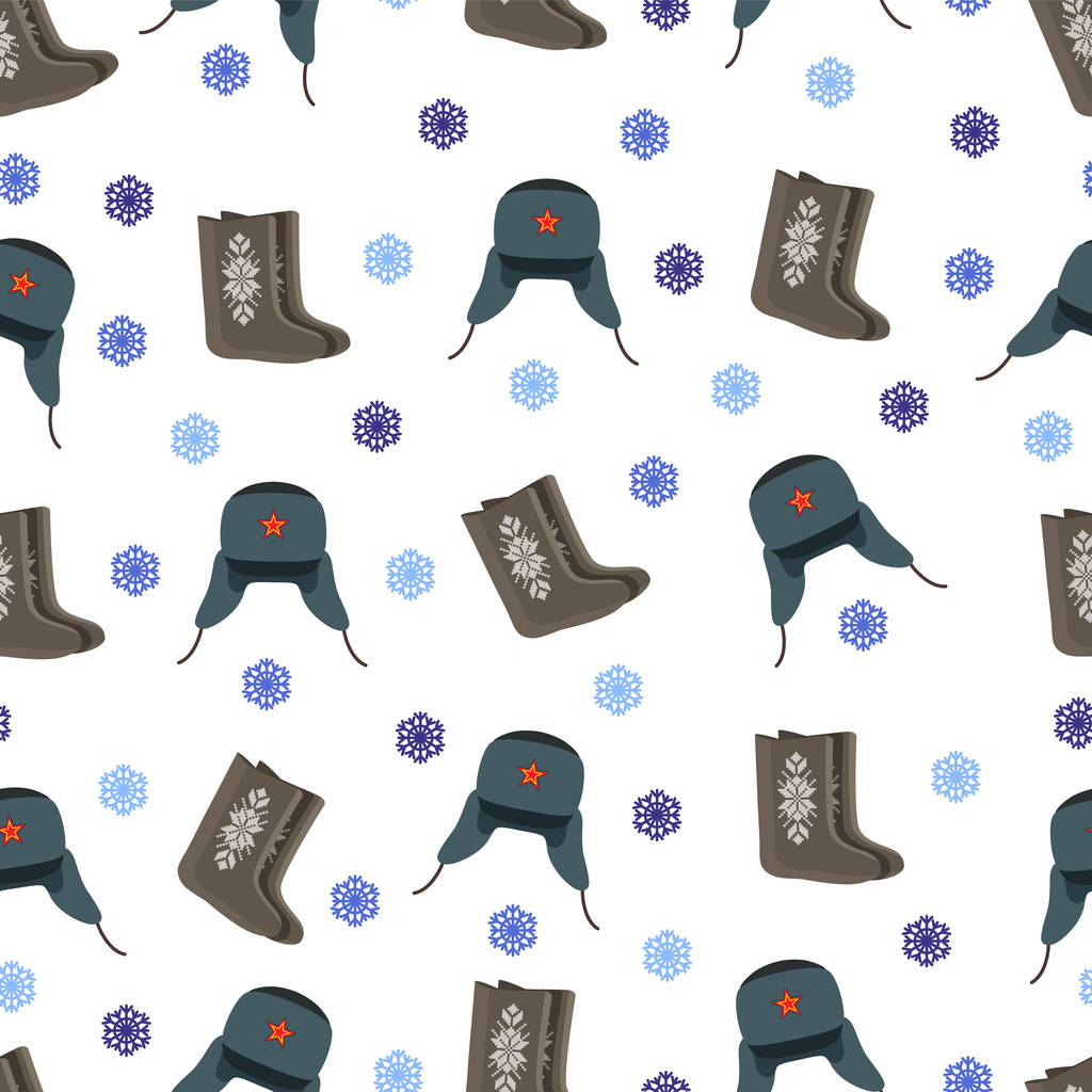 Felt Boot and Warm Hat Pattern Vector Illustration - Vector, Image