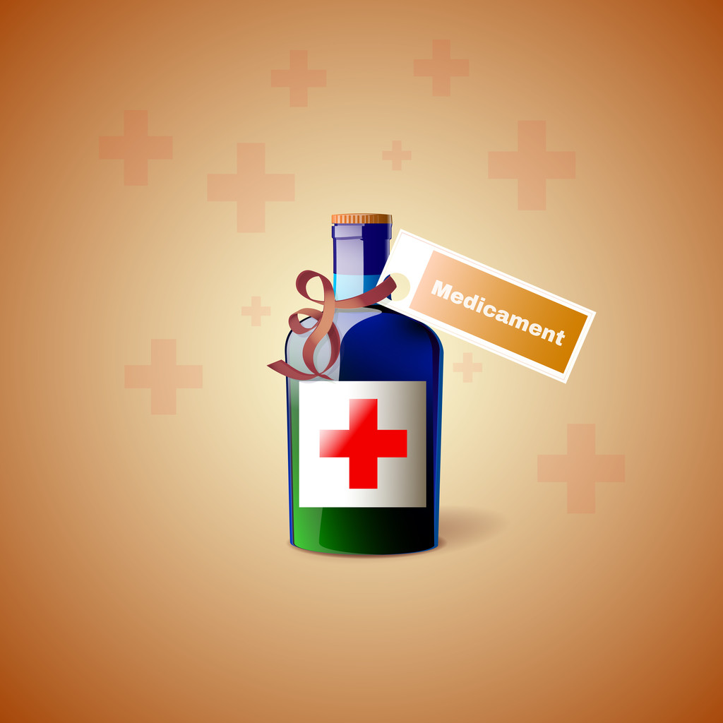 geneeskunde fles met kruis - Vector, afbeelding