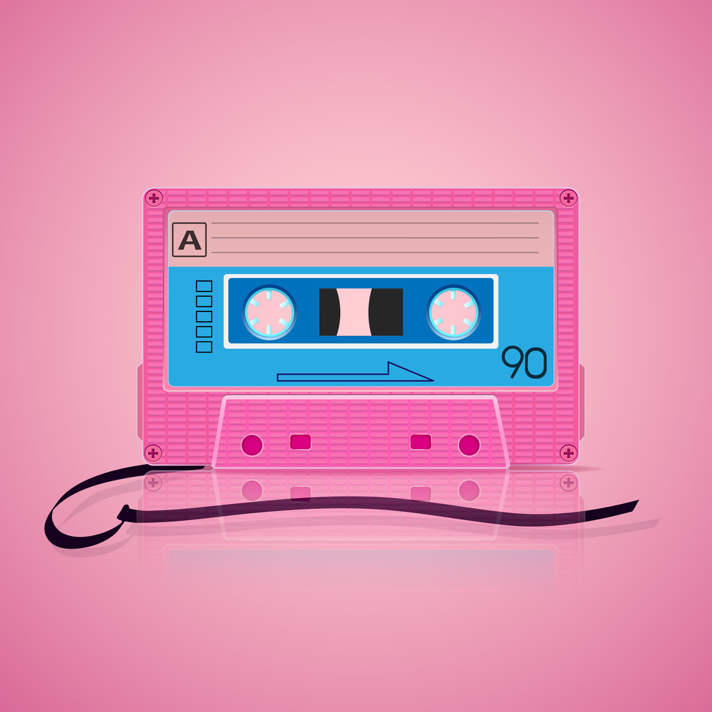 色の背景上のピンクのオーディオ カセット - ベクター画像