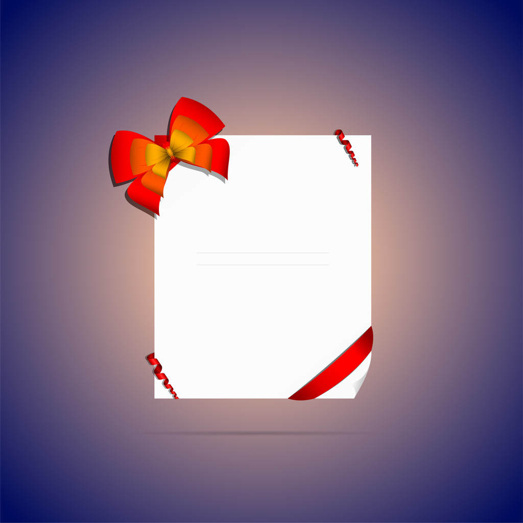 kaart met rode geschenk boog met linten nota - Vector, afbeelding