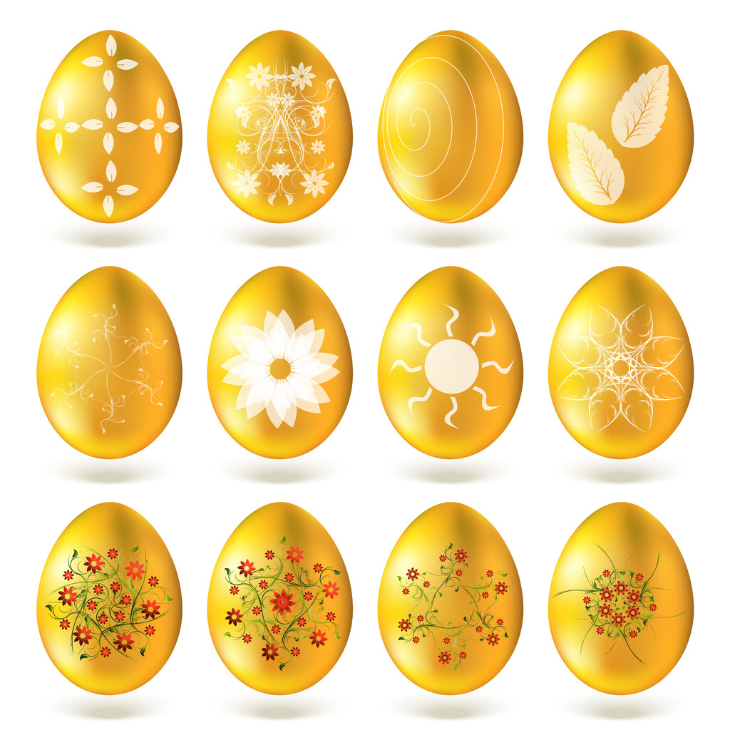 Set di uova d'oro isolato su sfondo bianco
. - Vettoriali, immagini