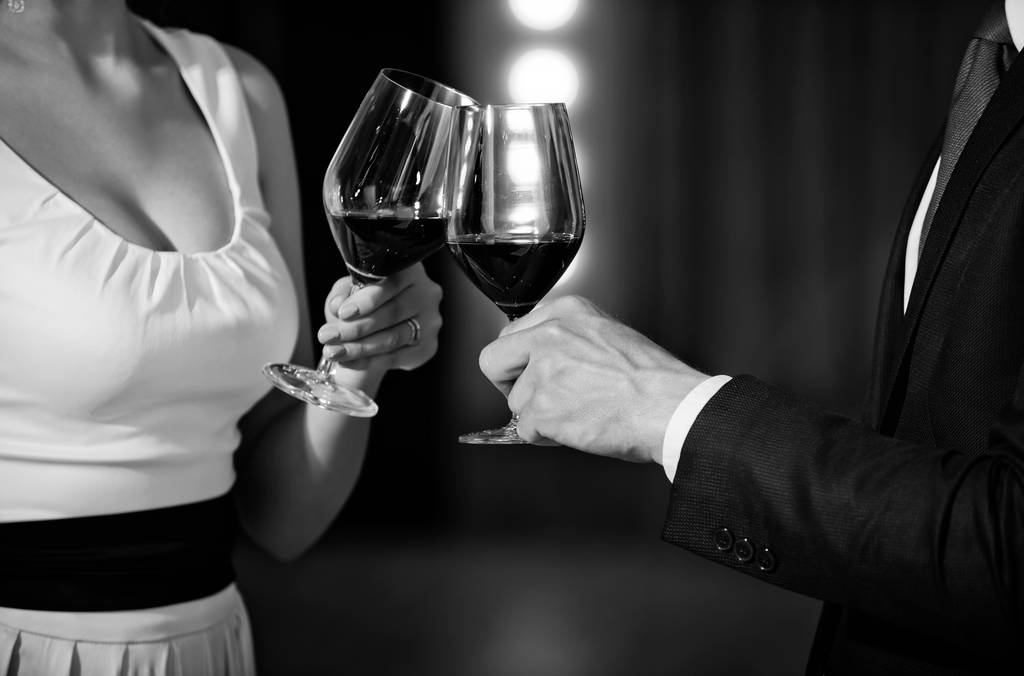 cheers, couple clink glasses with red wine - Photo, Image