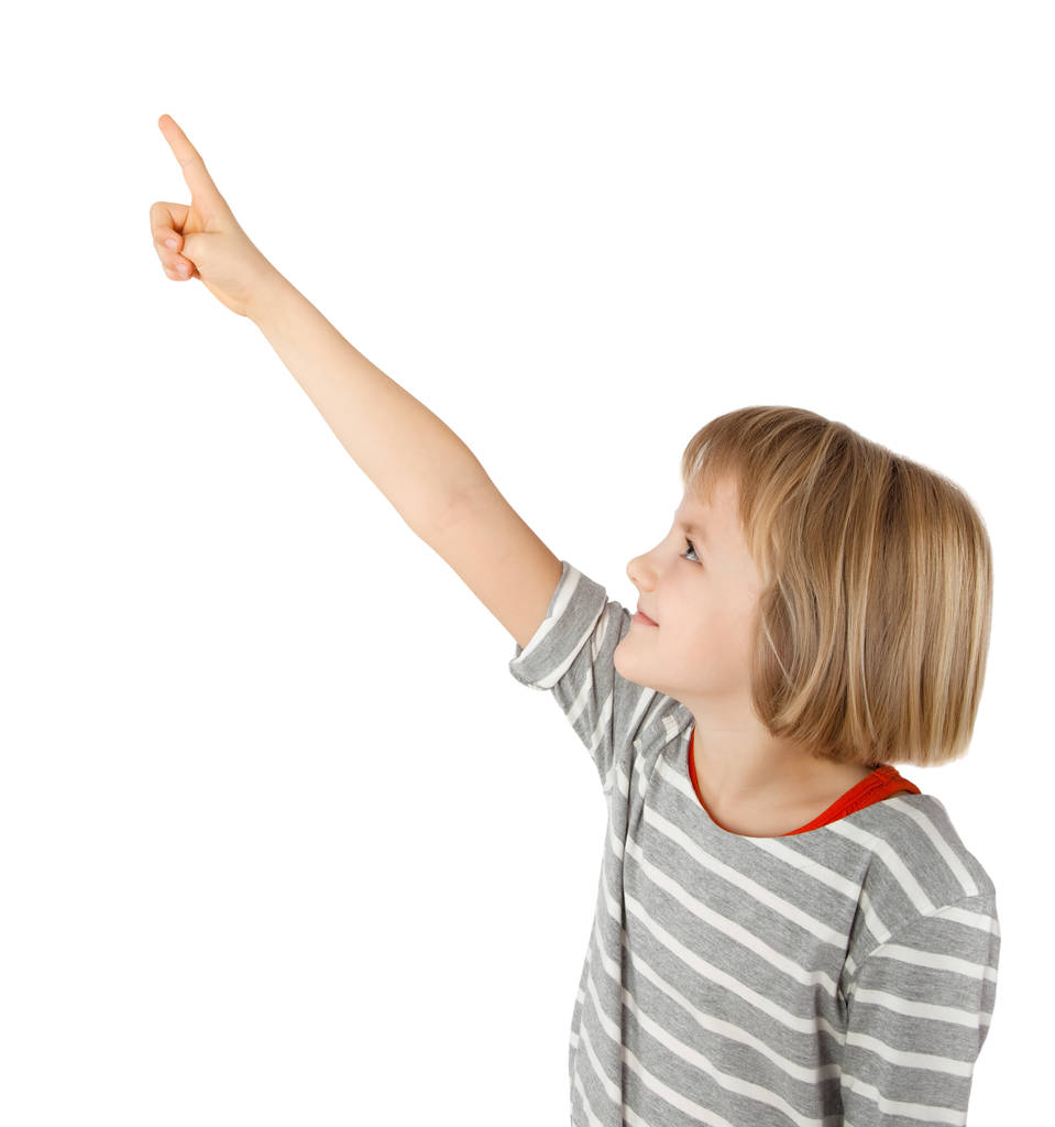 enfant pointant vers le haut isolé sur blanc
 - Photo, image
