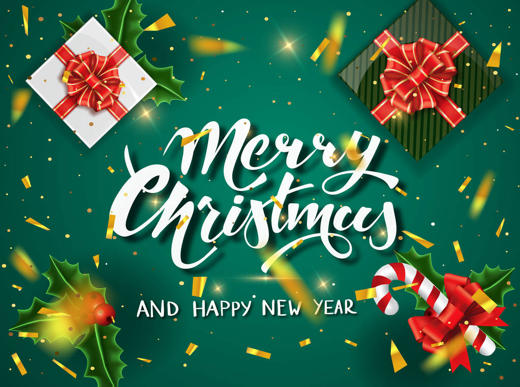 クリスマス グリーン デザイン ベクトル テンプレートです。カリグラフィのメリー クリスマスの文字が装飾されています。クリスマス ポスター テンプレート。ベクトル図 Eps10 - ベクター画像