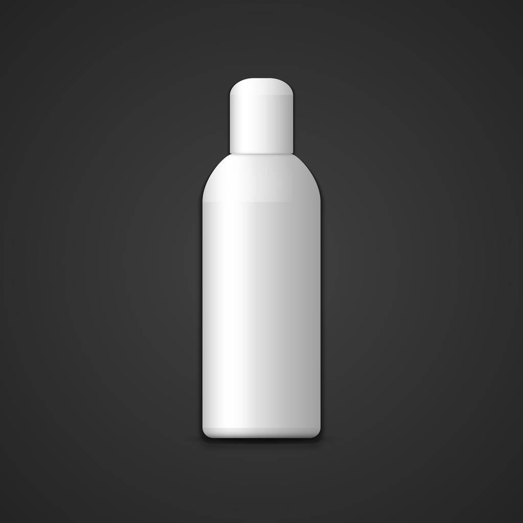 wektor biały puste makiety cylindryczna butelka plastikowa pionowe kosmetycznych i pakietem cap realistyczne ilustracje z cień szablon projektu na białym tle na ciemnym tle - Wektor, obraz