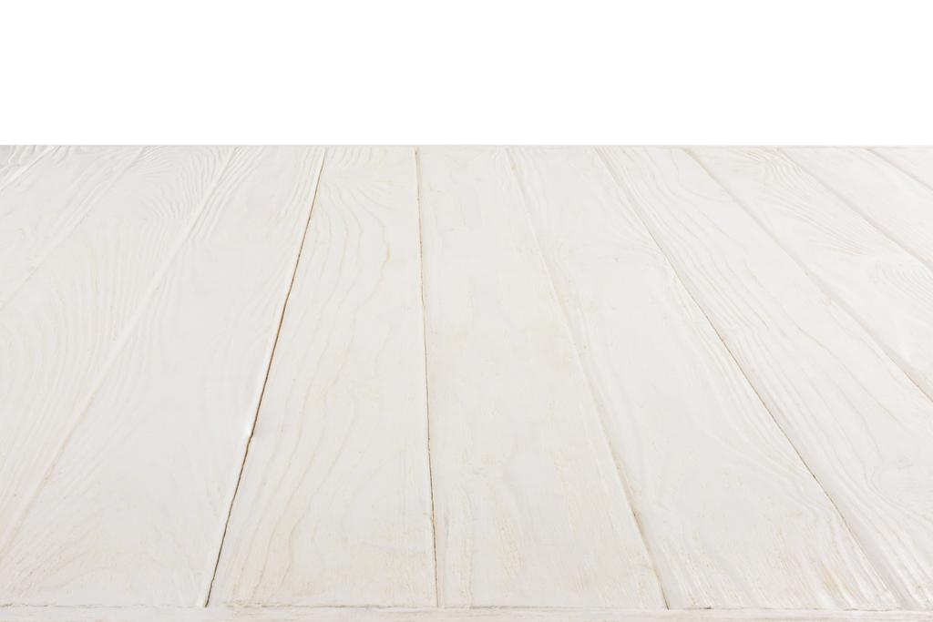  Oberfläche aus weißen Holzplanken isoliert auf weißem Hintergrund - Foto, Bild