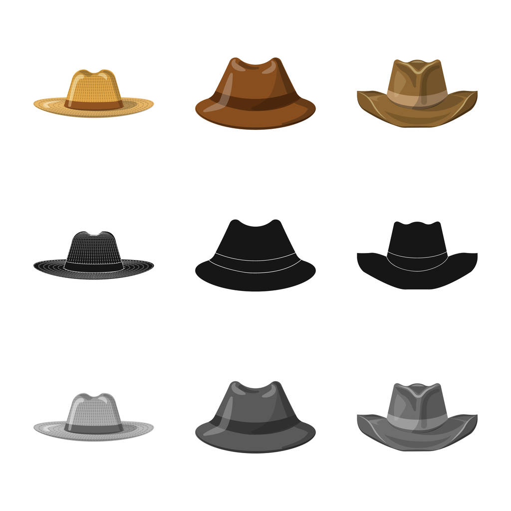 Ilustración vectorial de la marca de sombreros y gorras. Conjunto de casco y accesorio icono de vector para stock
. - Vector, imagen