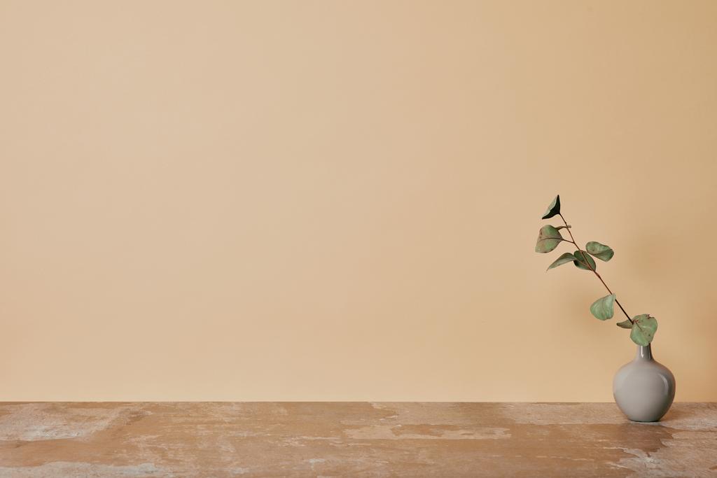 Vase avec fleur sur table sur fond beige
 - Photo, image