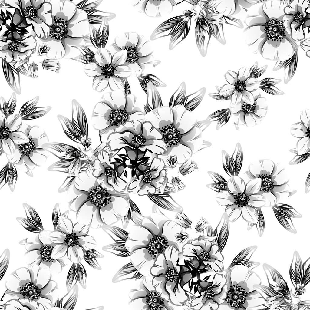 Naadloze vintage stijl bloemenpatroon. Floral elementen in zwart-wit. - Vector, afbeelding