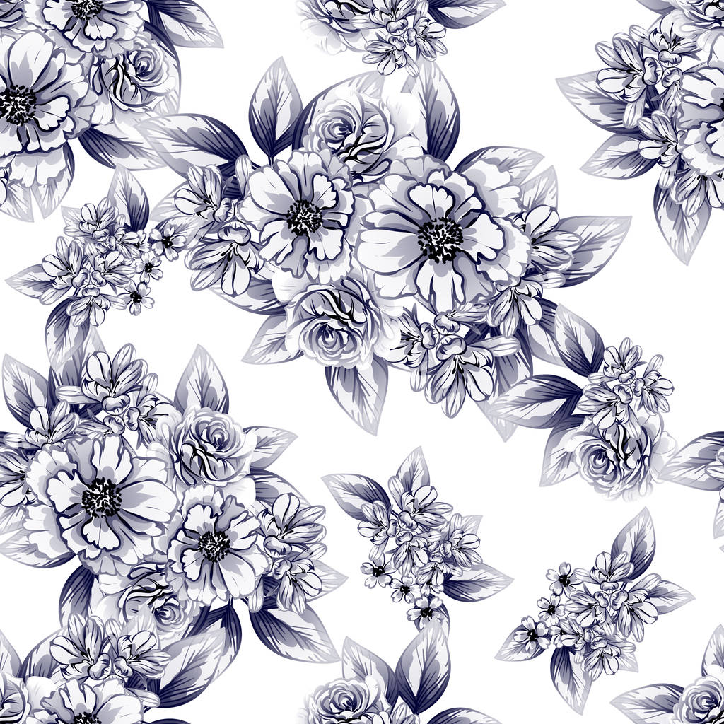Estilo vintage inconsútil patrón de flores de color monocromo. Elementos florales
. - Vector, Imagen