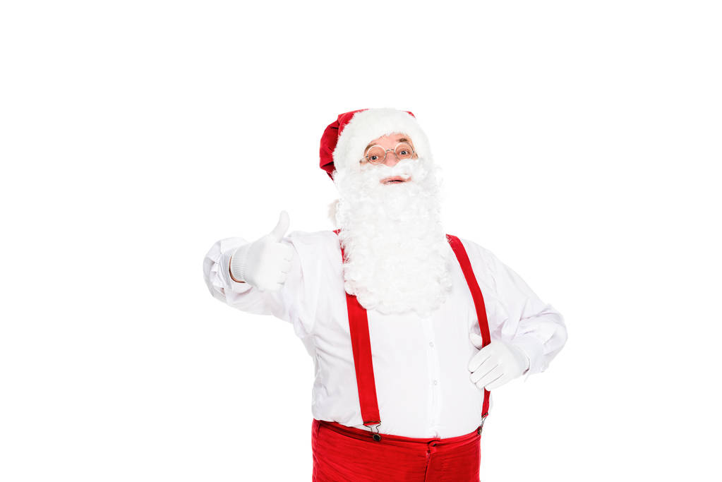 Noel Baba izole üzerinde beyaz başparmak gösterilen jartiyer - Fotoğraf, Görsel